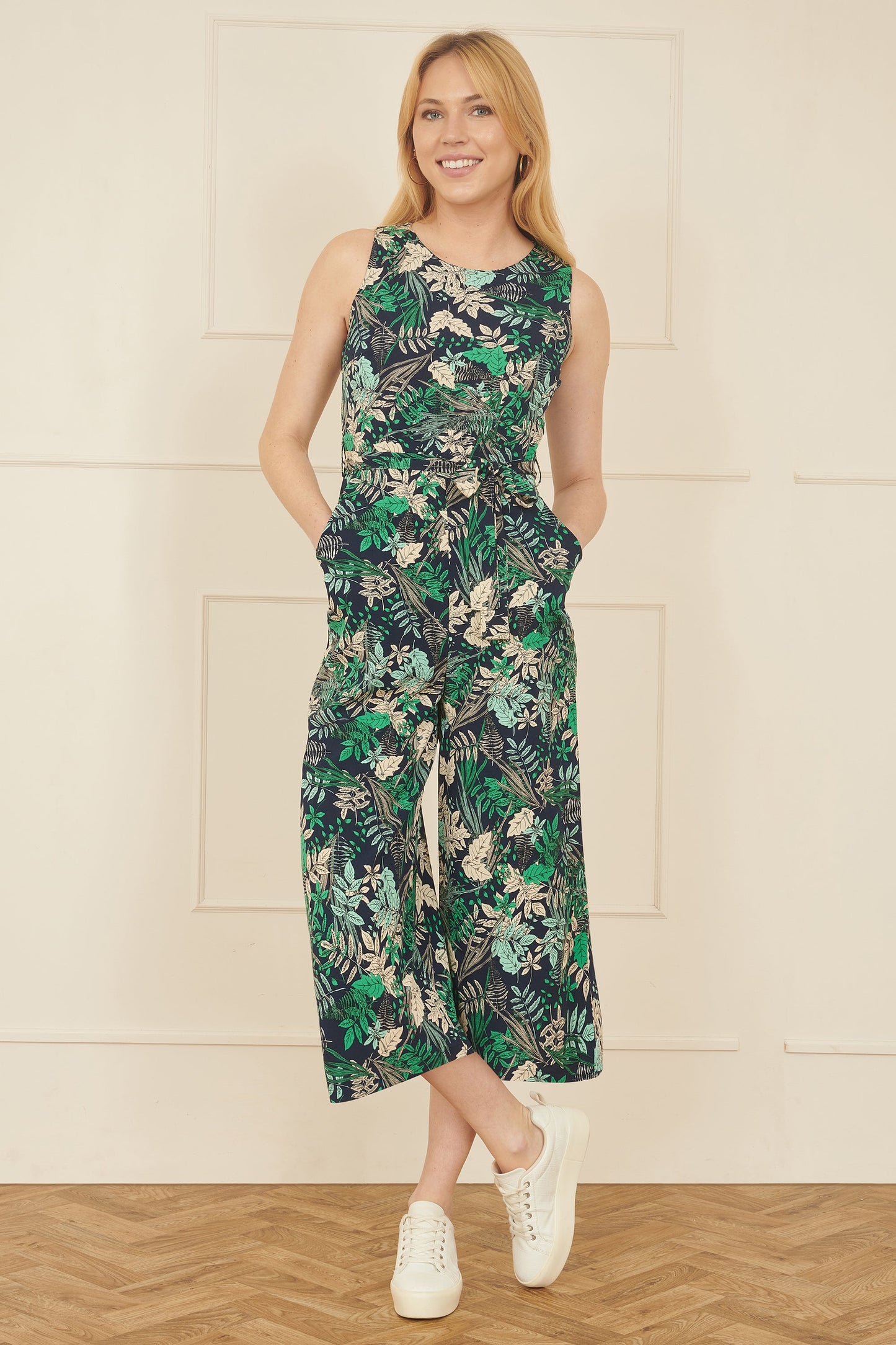 Yumi Green Leaf Culotte Jumpsuit