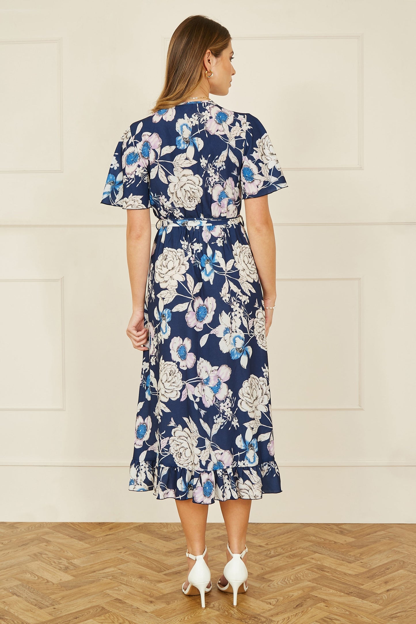 Yumi Navy Floral Midi Wrap Dress