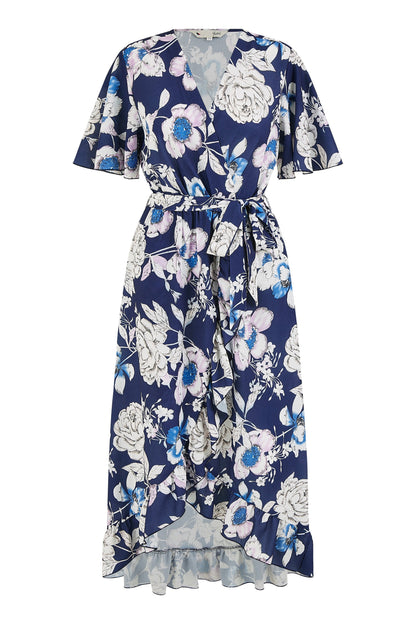 Yumi Navy Floral Midi Wrap Dress