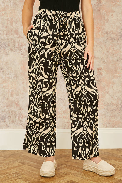 Yumi Black Ikat Print Relaxed Fit Trousers