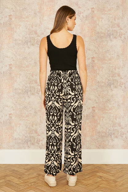 Yumi Black Ikat Print Relaxed Fit Trousers