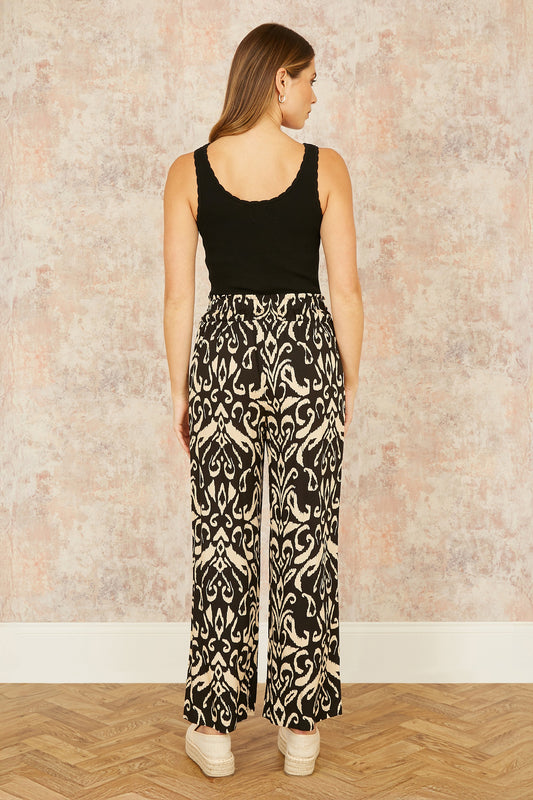 Yumi Black Ikat Print Relaxed Fit Trousers