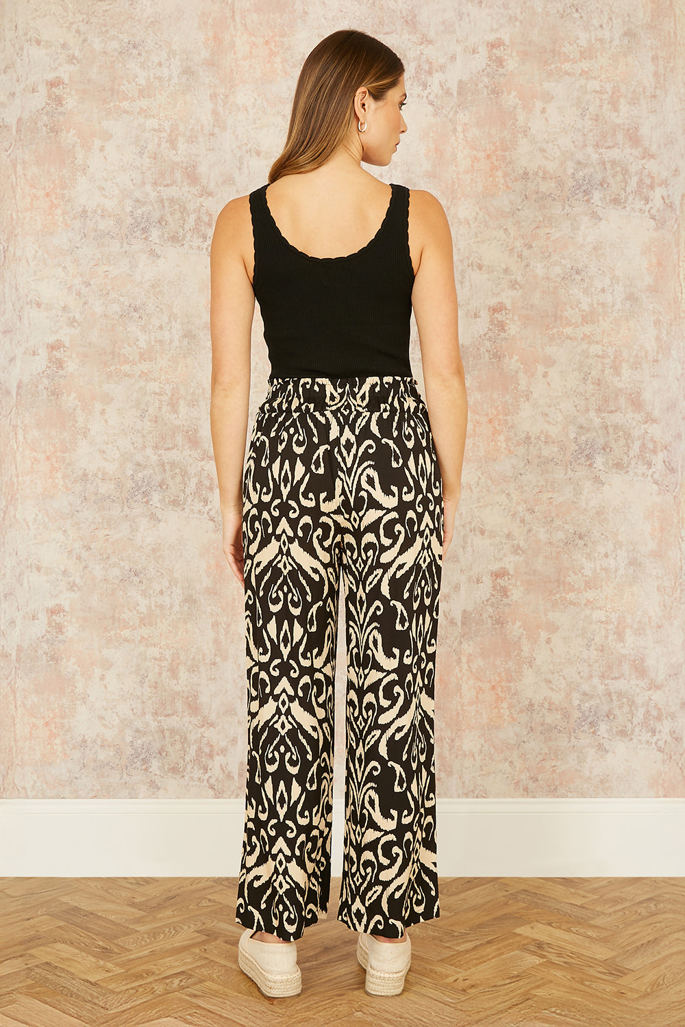 Yumi Black Ikat Print Relaxed Fit Trousers