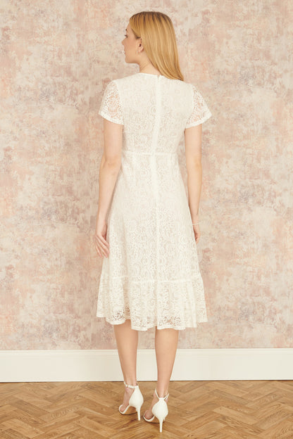 Yumi White Lace Midi Skater Dress