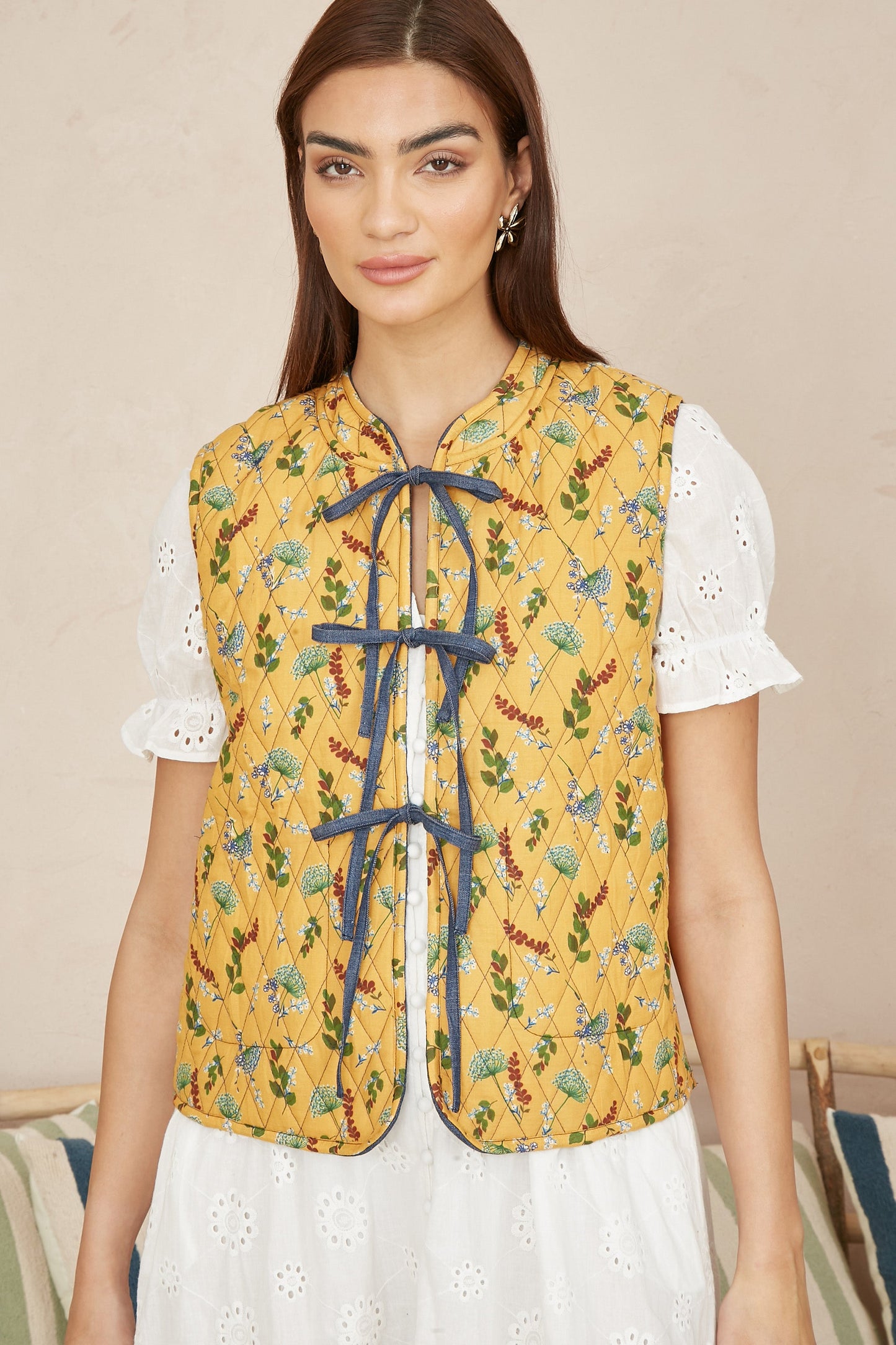 Yumi Blue Chambray Cotton Quilted Reversible Vest