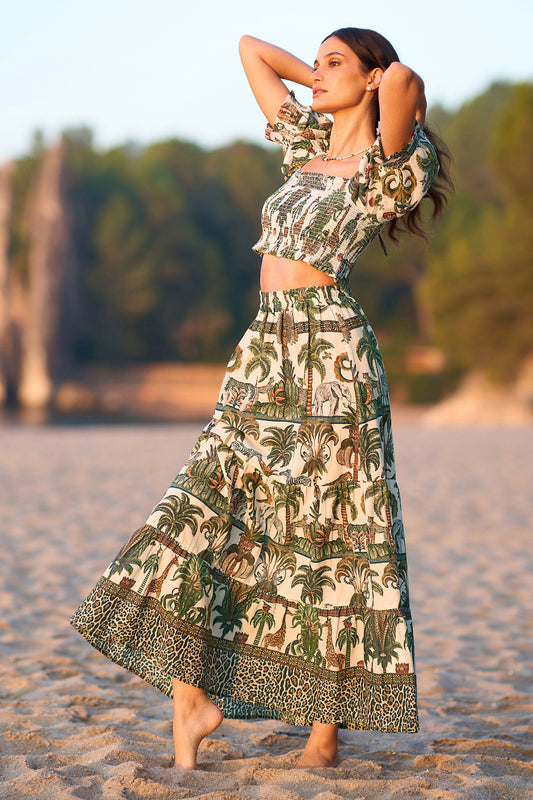 Yumi White Cotton Voile Safari Midi Skirt