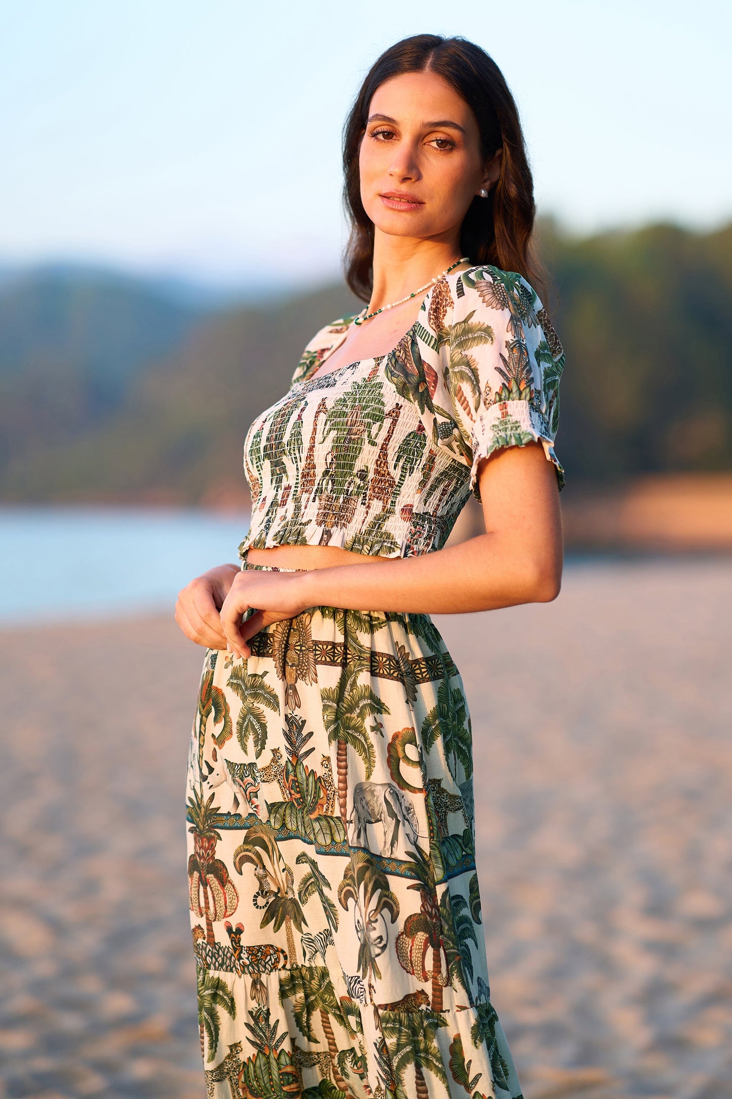 Yumi White Cotton Voile Safari Ruched Crop Top