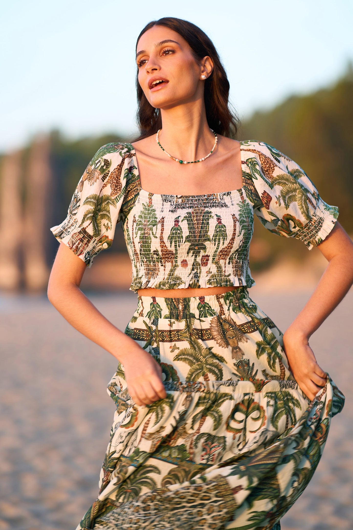 Yumi White Cotton Voile Safari Ruched Crop Top