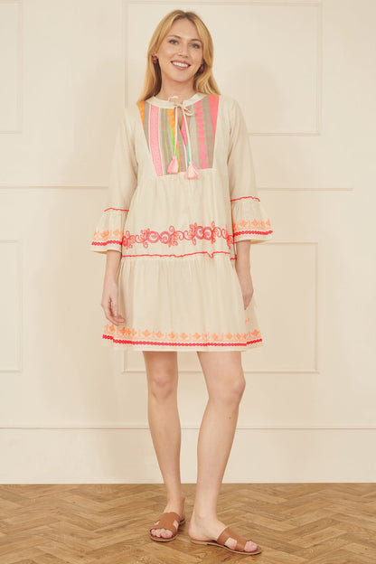 Yumi White Embroidered Cotton Tunic