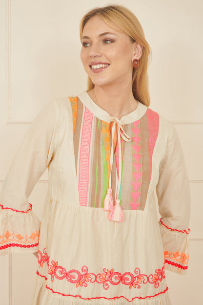 Yumi White Embroidered Cotton Tunic