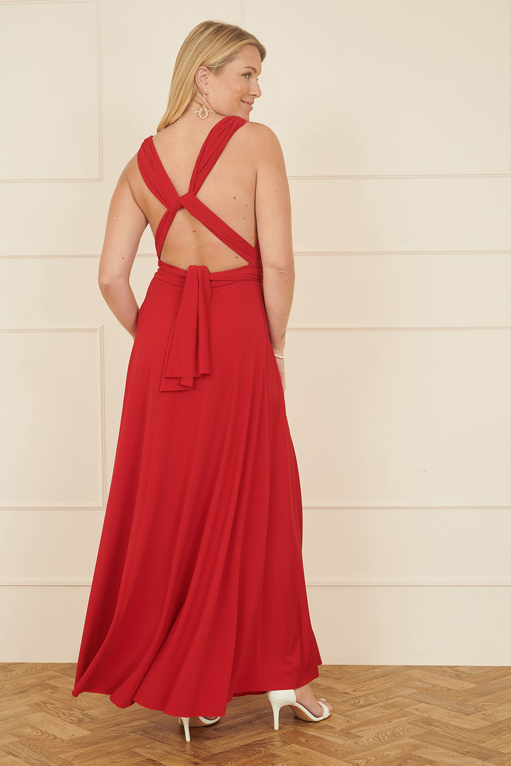 Yumi Red Jersey Stretch Multiway Midi Dress