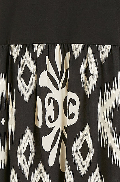 Yumi Black Jersey Stretch Top And Ikat Skirt Midi Dress