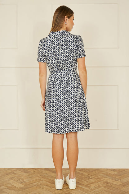 Yumi Navy Geo Print Retro Style Shirt Dress