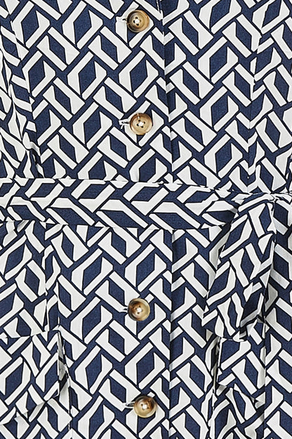 Yumi Navy Geo Print Retro Style Shirt Dress