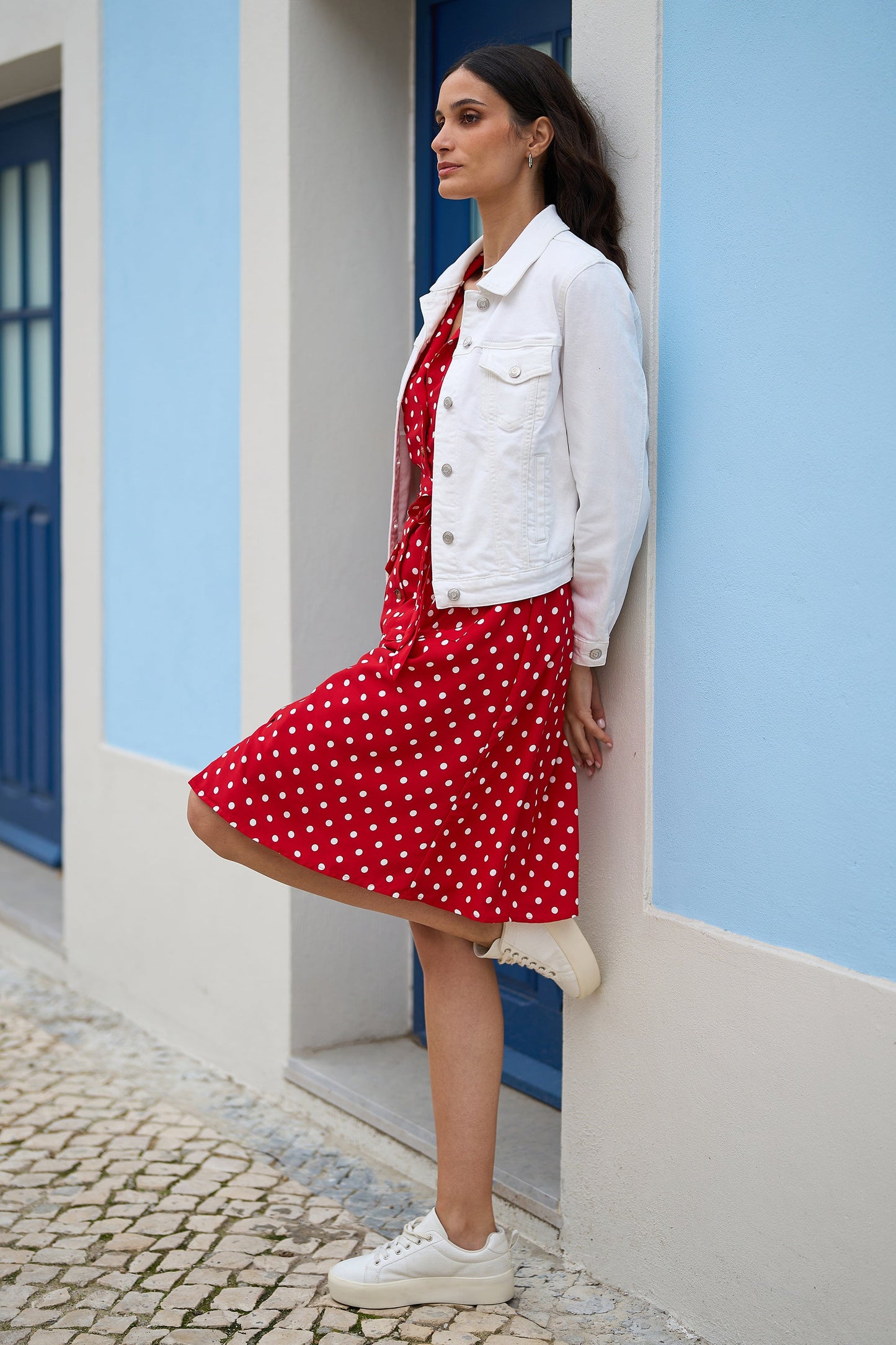 Yumi White Stretch Cotton Denim Jacket