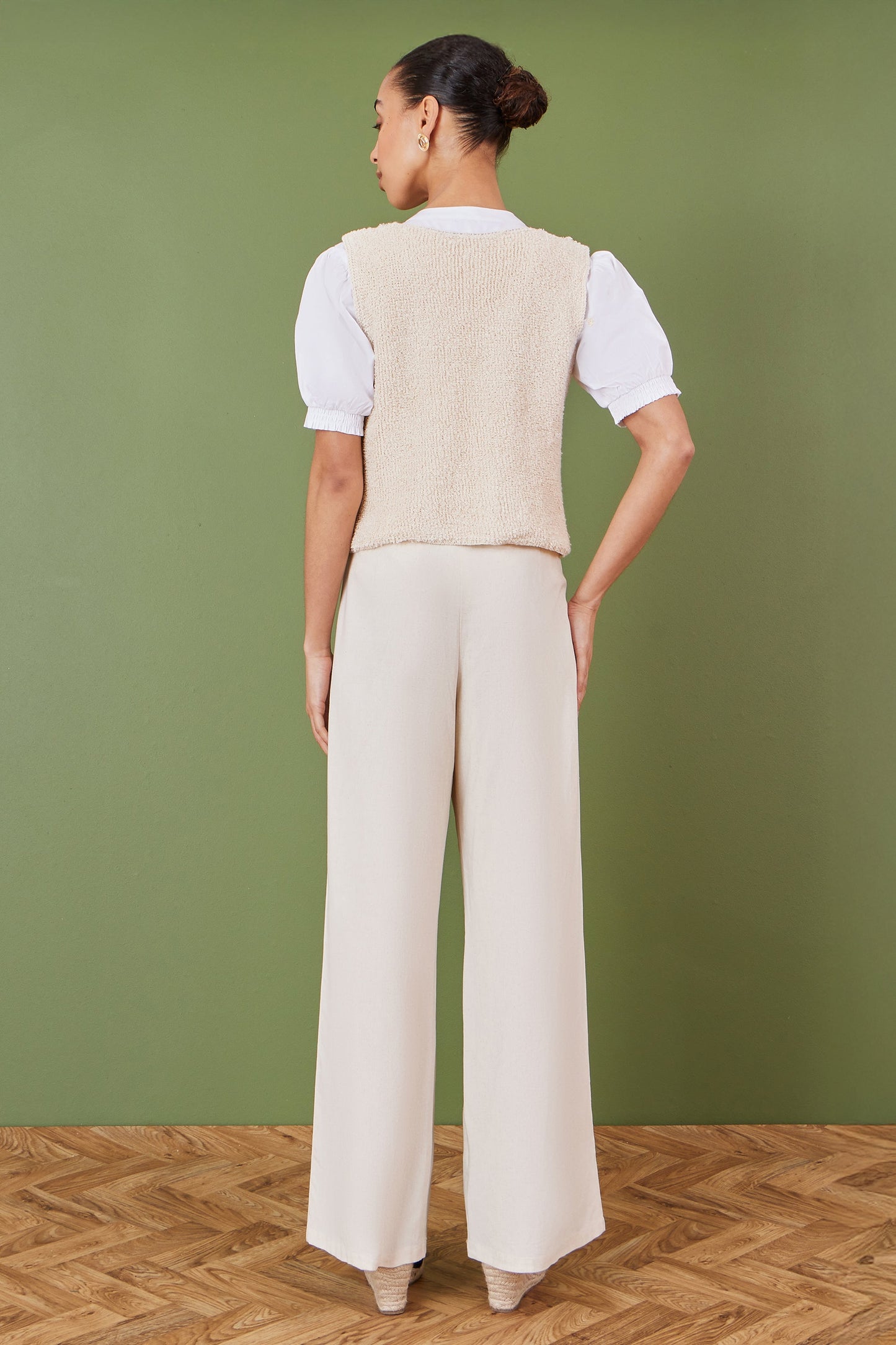 Yumi Beige Knitted Tie Detail Knitted  Waistcoat