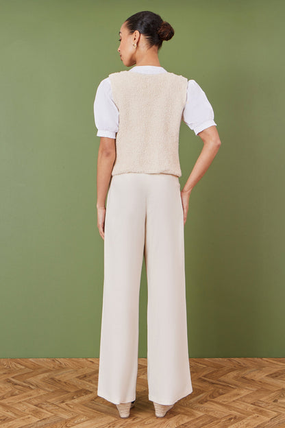 Yumi Beige Knitted Tie Detail Knitted  Waistcoat