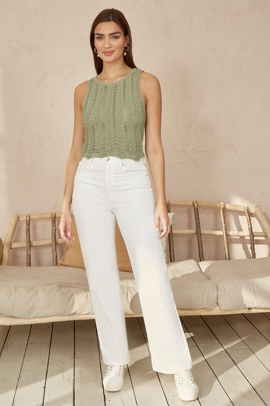 Yumi Green Crochet Knitted Tank Top