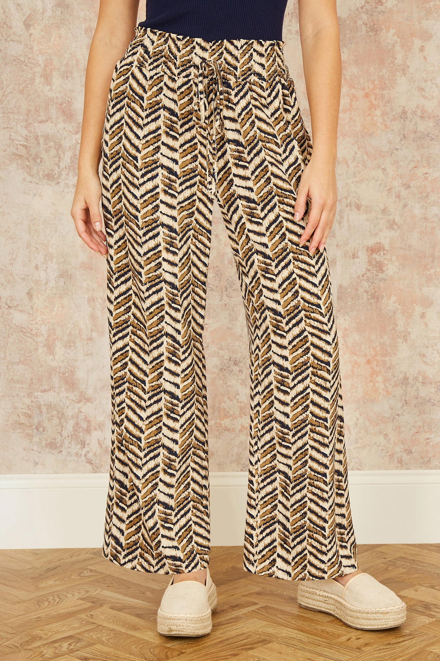 Yumi Brown Animal Print Relaxed Fit Trousers