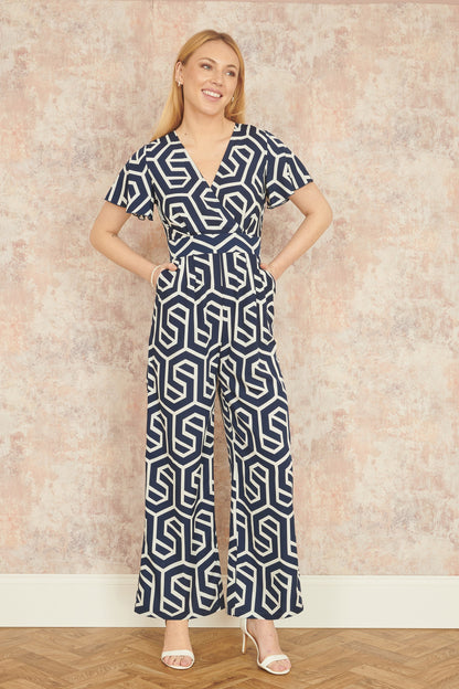 Yumi Navy Oversize Geo Print Jumpsuit