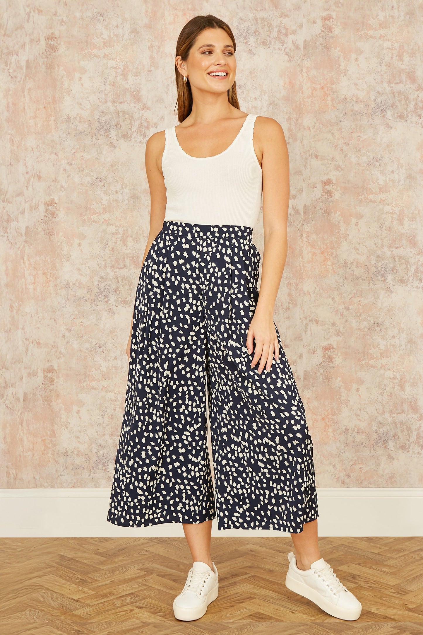 Yumi Navy Dash Print Culottes
