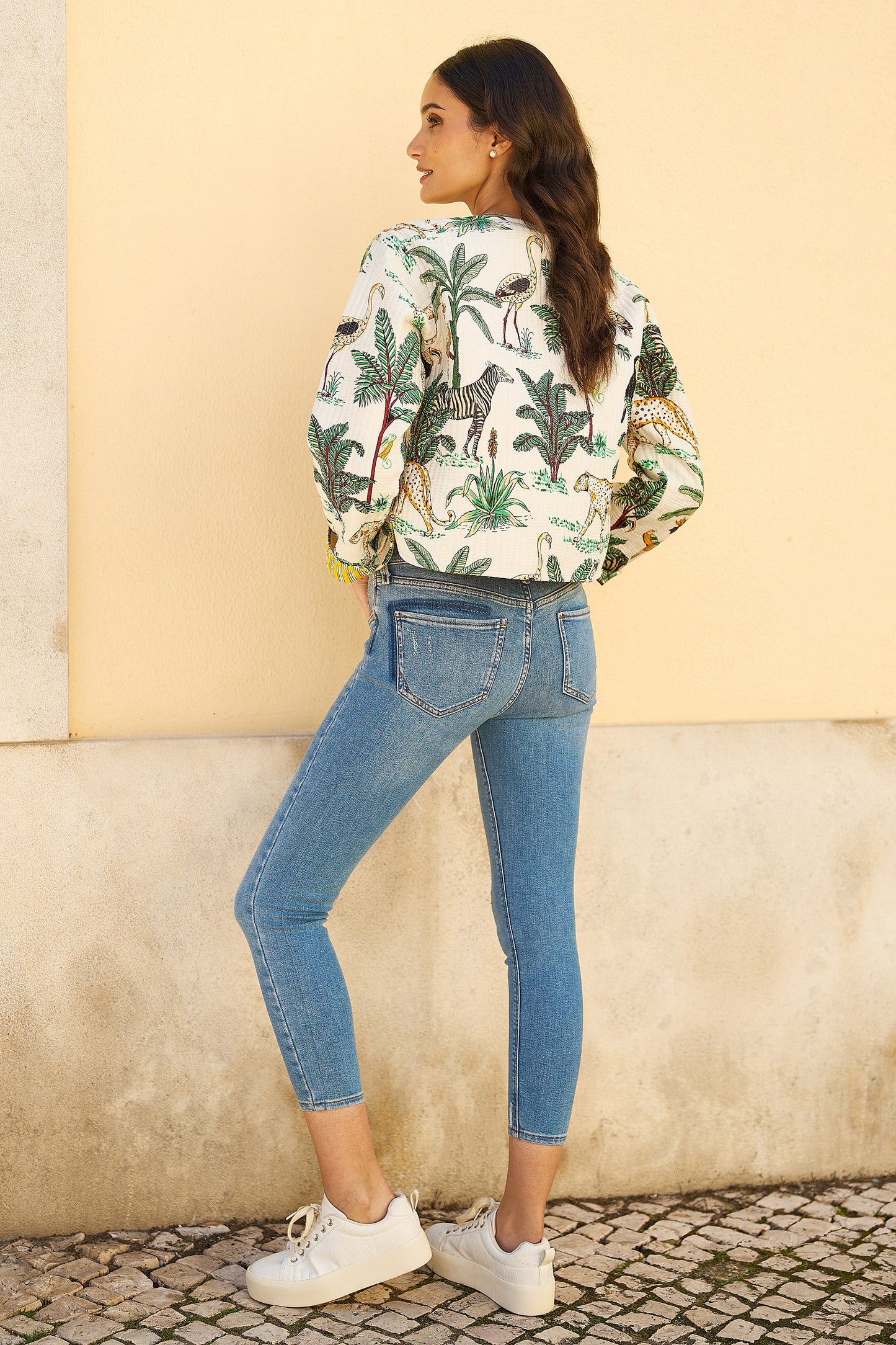 Yumi White Animal Reversible Cotton Quilted Jacket