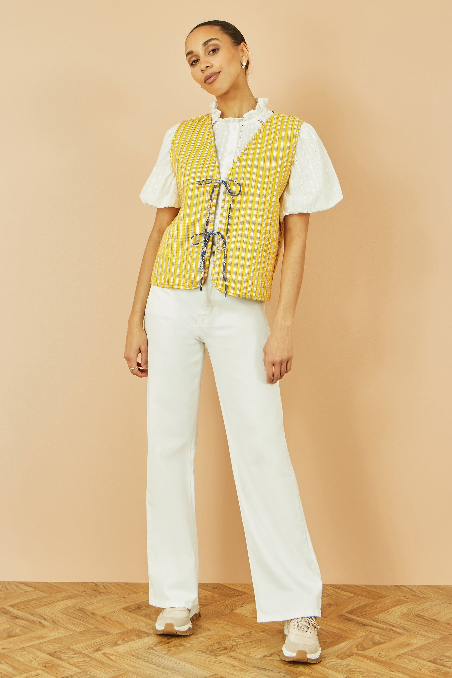 Yumi Blue Floral Reversible Cotton Quilted Waistcoat