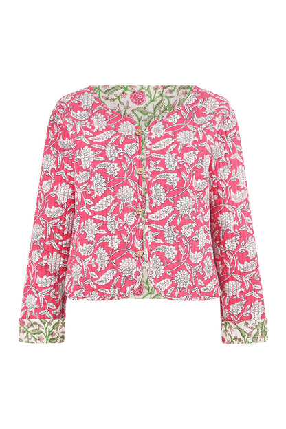 Yumi Pink Floral Reversible Cotton Quilted Jacket