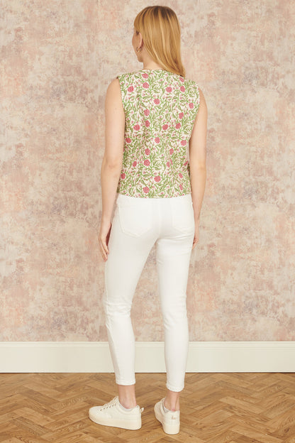 Yumi White Floral Reversible Cotton Quilted Jacket