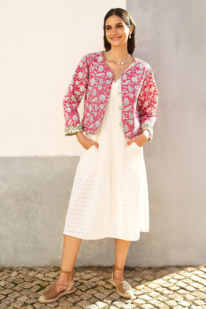 Yumi Pink Floral Reversible Cotton Quilted Jacket