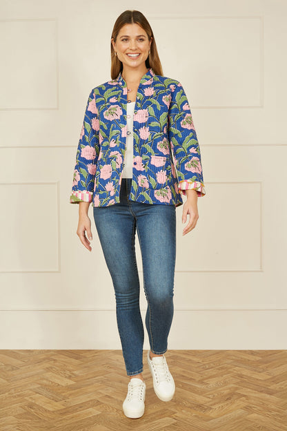 Yumi Pink Floral Reversible Cotton Quilted Jacket