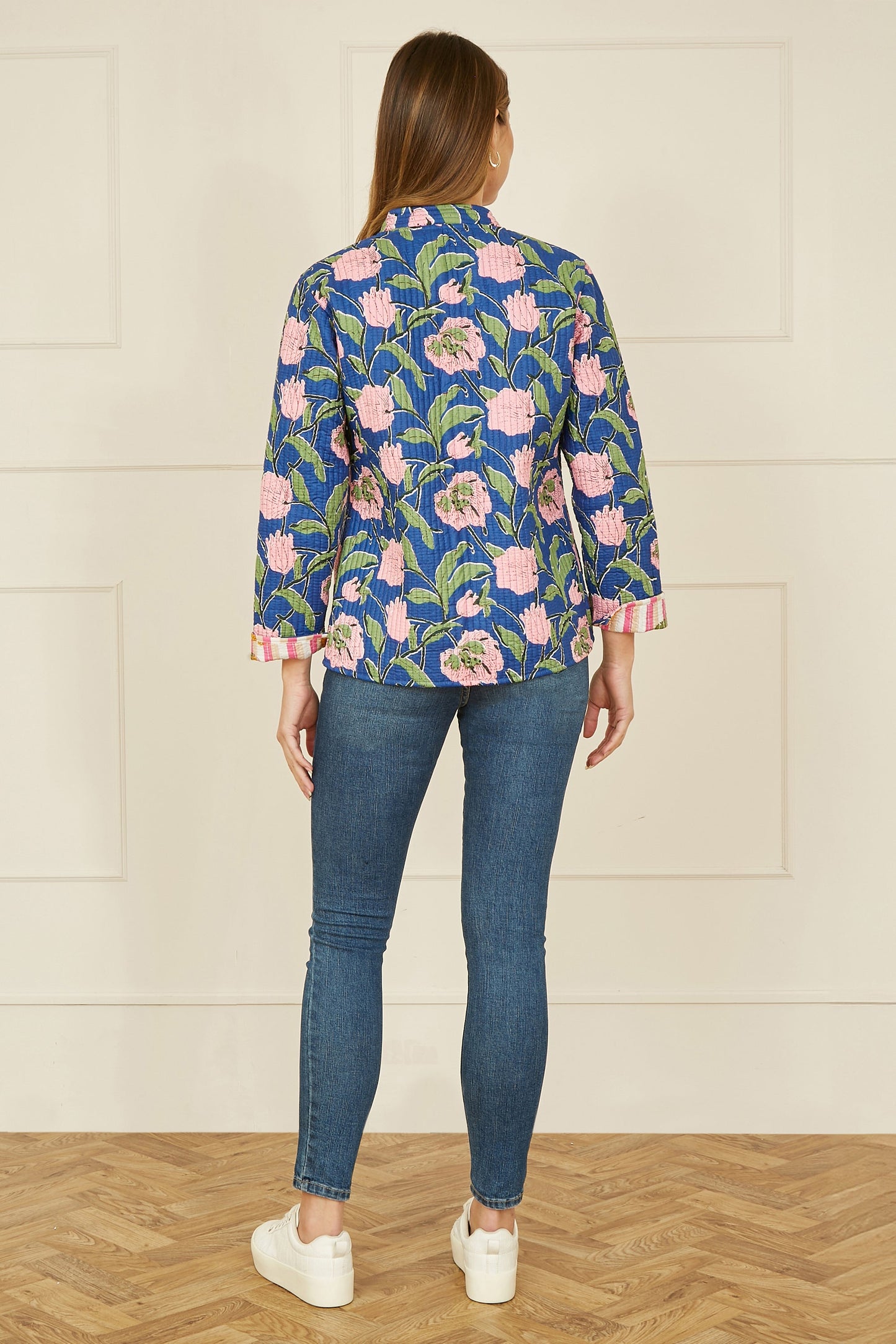 Yumi Pink Floral Reversible Cotton Quilted Jacket