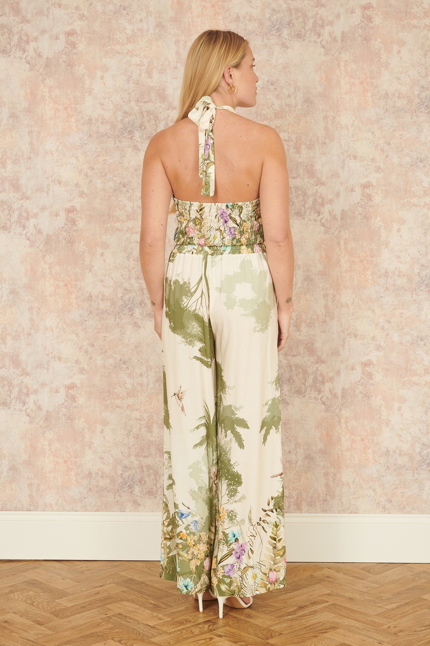 Yumi White Palm Print Halter Neck Top