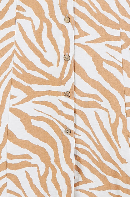 Yumi Brown Zebra Print Collar Sleeveless Shirt Mini Dress