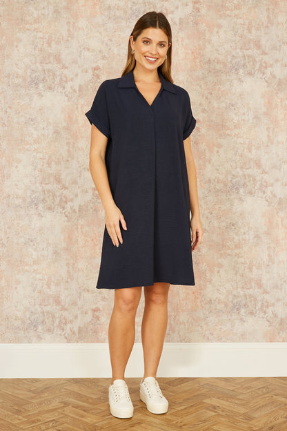 Yumi Navy Relaxed Fit Collared Tunic Dress