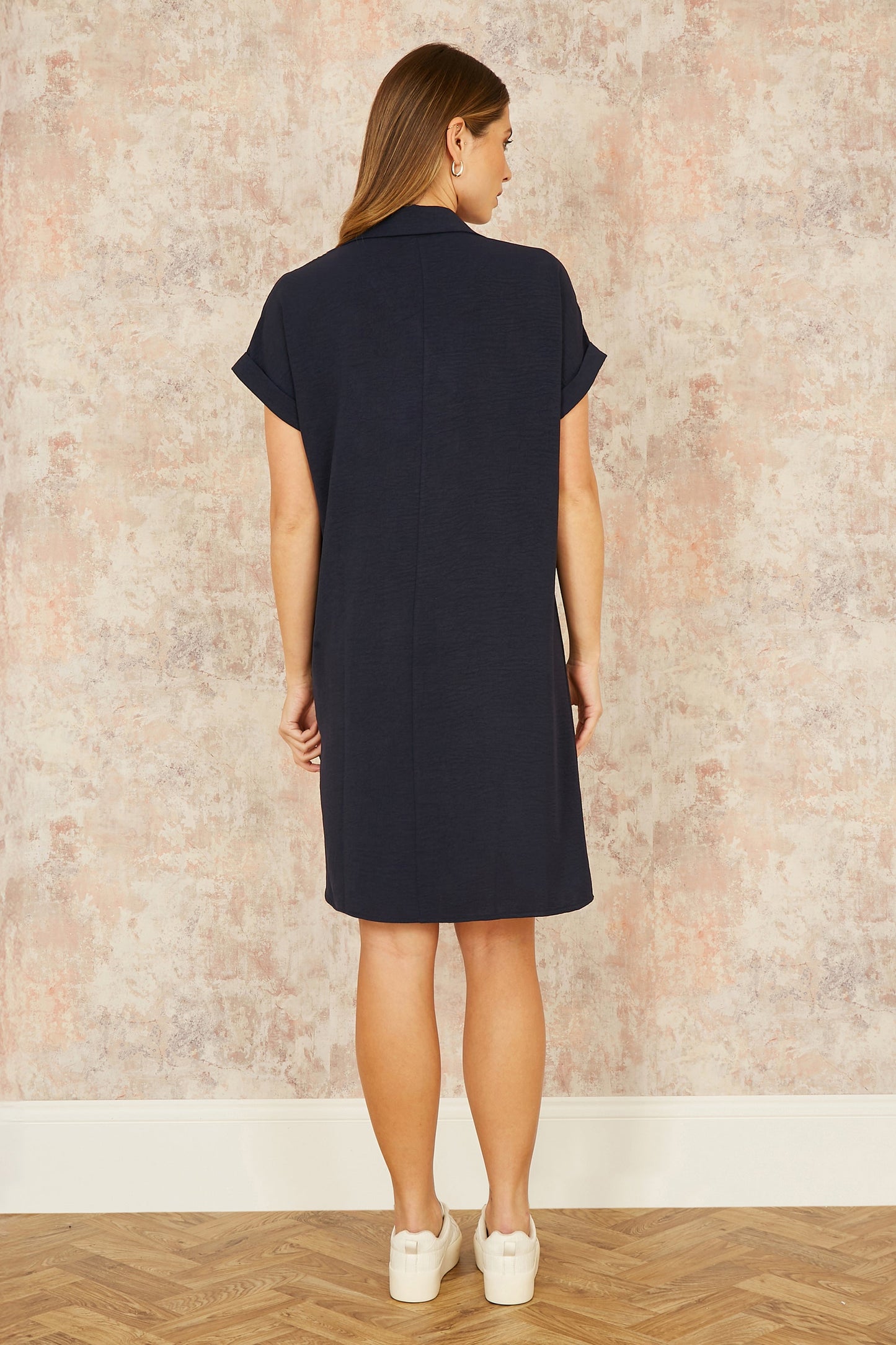 Yumi Navy Relaxed Fit Collared Tunic Dress