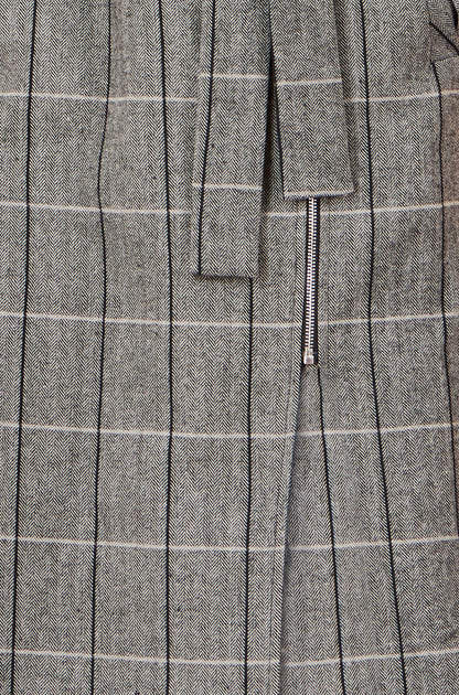 Yumi Grey Check Oversize Long Biker Coat