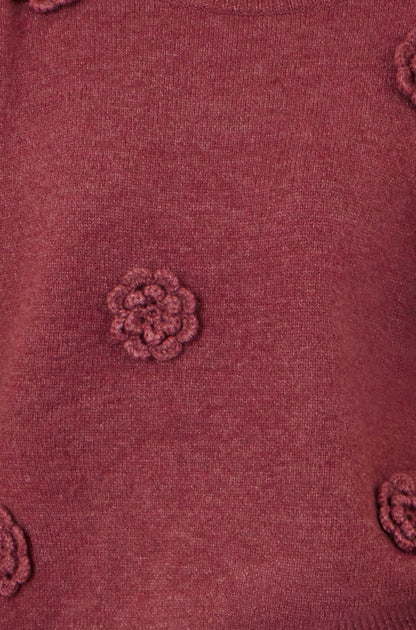 Yumi Burgundy Knitted Jumper With Crochet Flowers