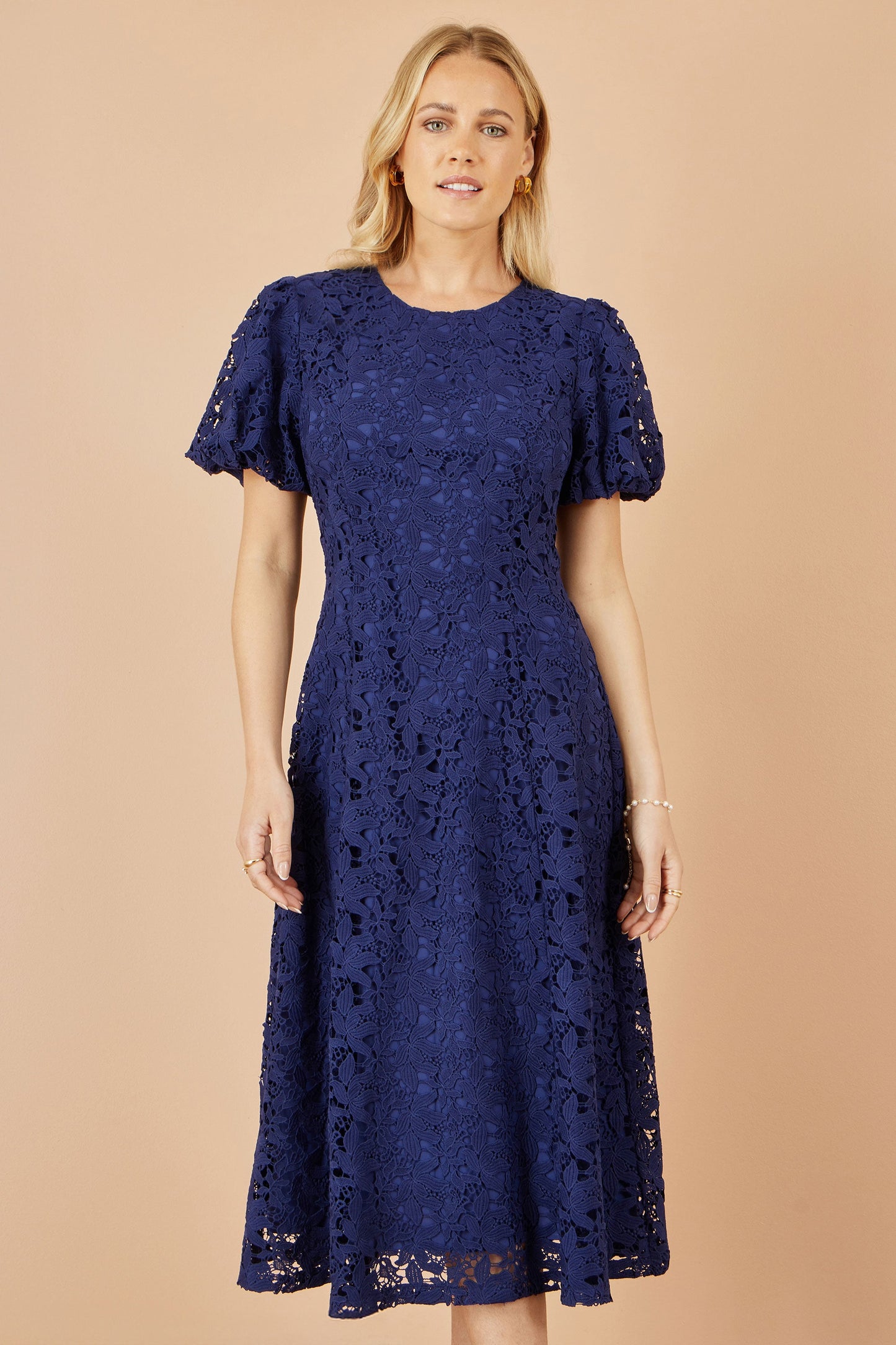Yumi Navy Lace Midi Skater Dress