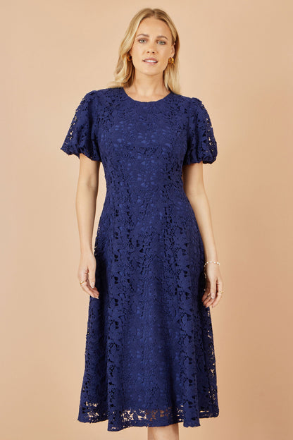 Yumi Navy Lace Midi Skater Dress