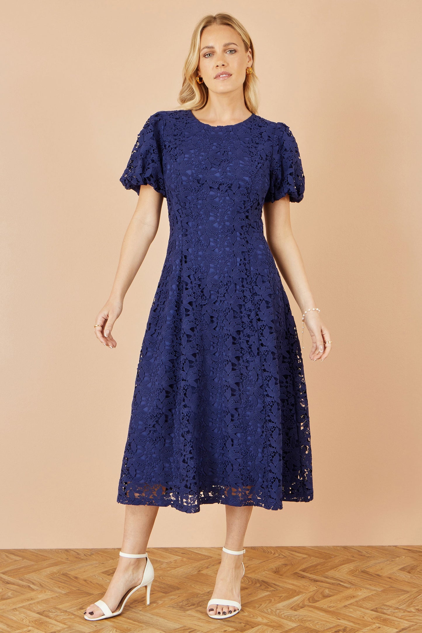Yumi Navy Lace Midi Skater Dress