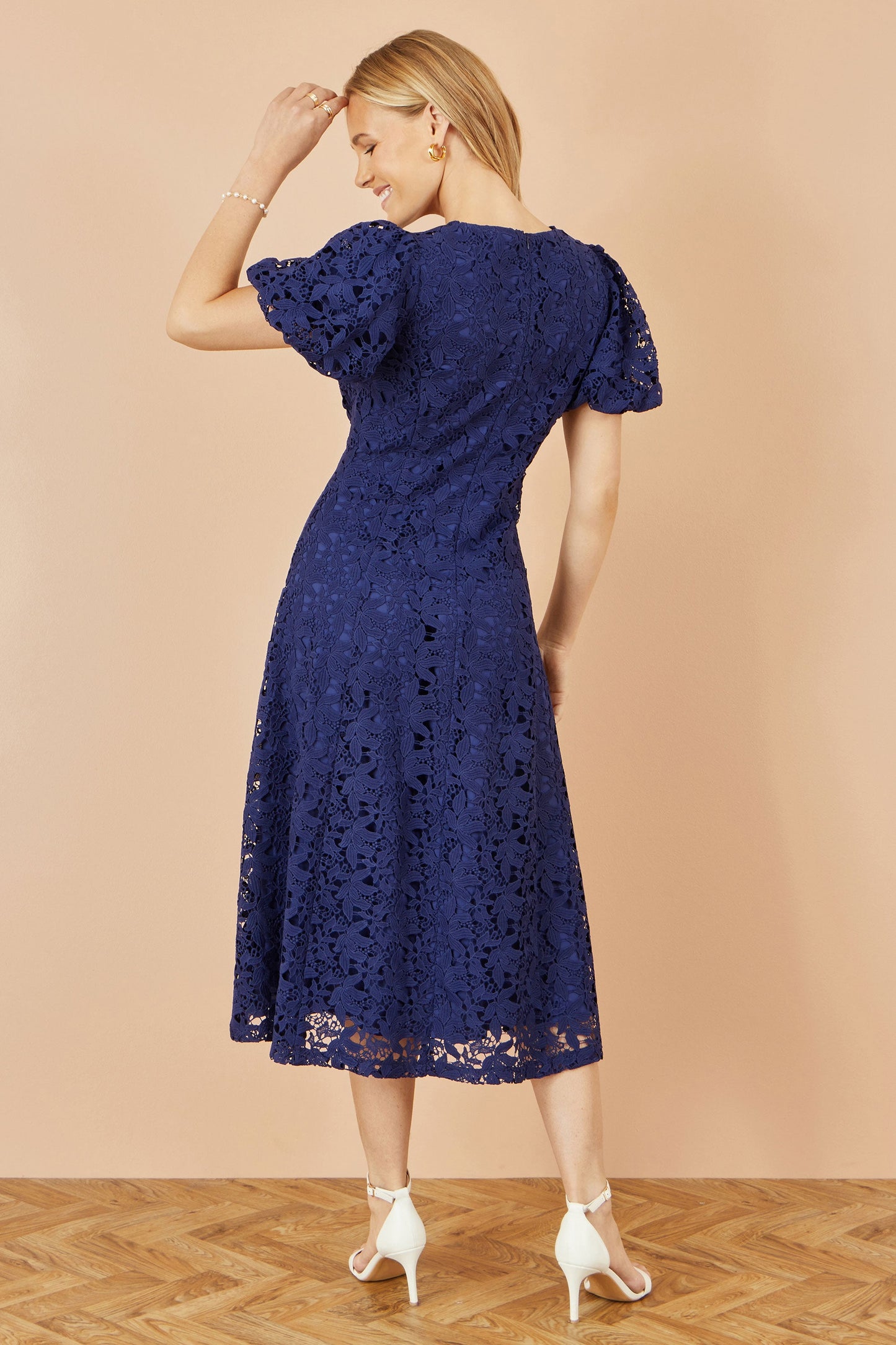 Yumi Navy Lace Midi Skater Dress