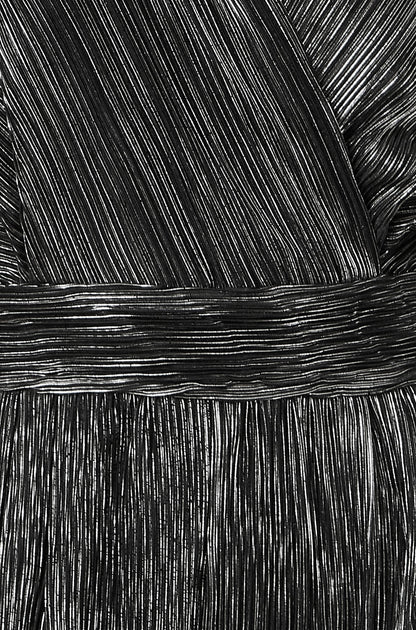 Yumi Black Metallic Pleated Jumpsuit With V Neck