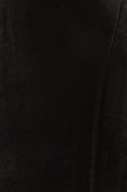 Yumi Black Velvet Midi Dress With Slash Neckline and Sheer Sleeves