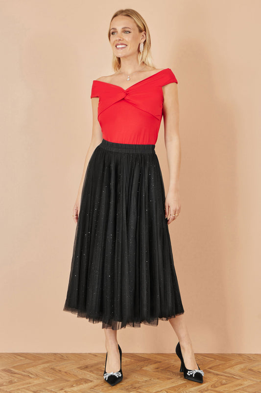 Yumi Black Sparkle Mesh Tulle Skirt