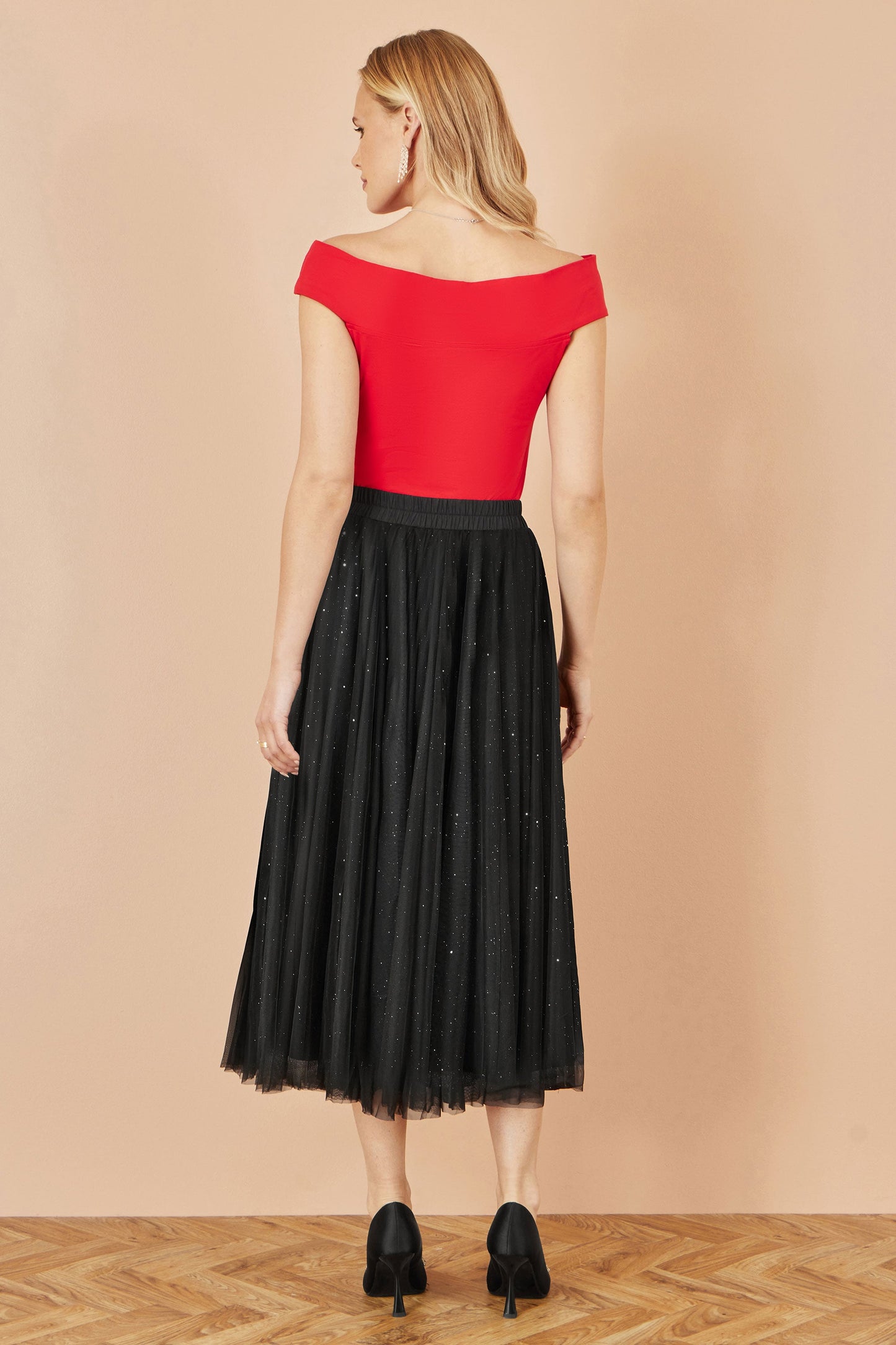 Yumi Black Sparkle Mesh Tulle Skirt