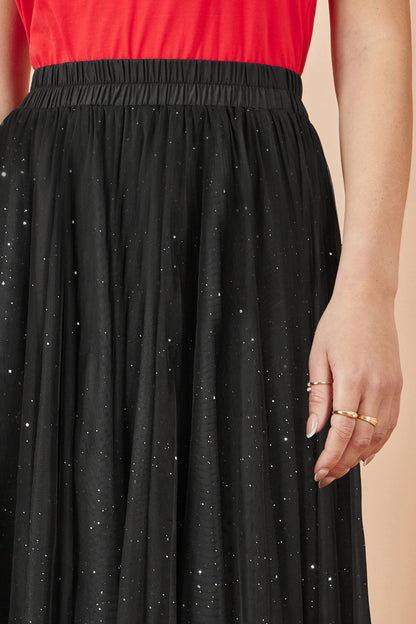 Yumi Black Sparkle Mesh Tulle Skirt