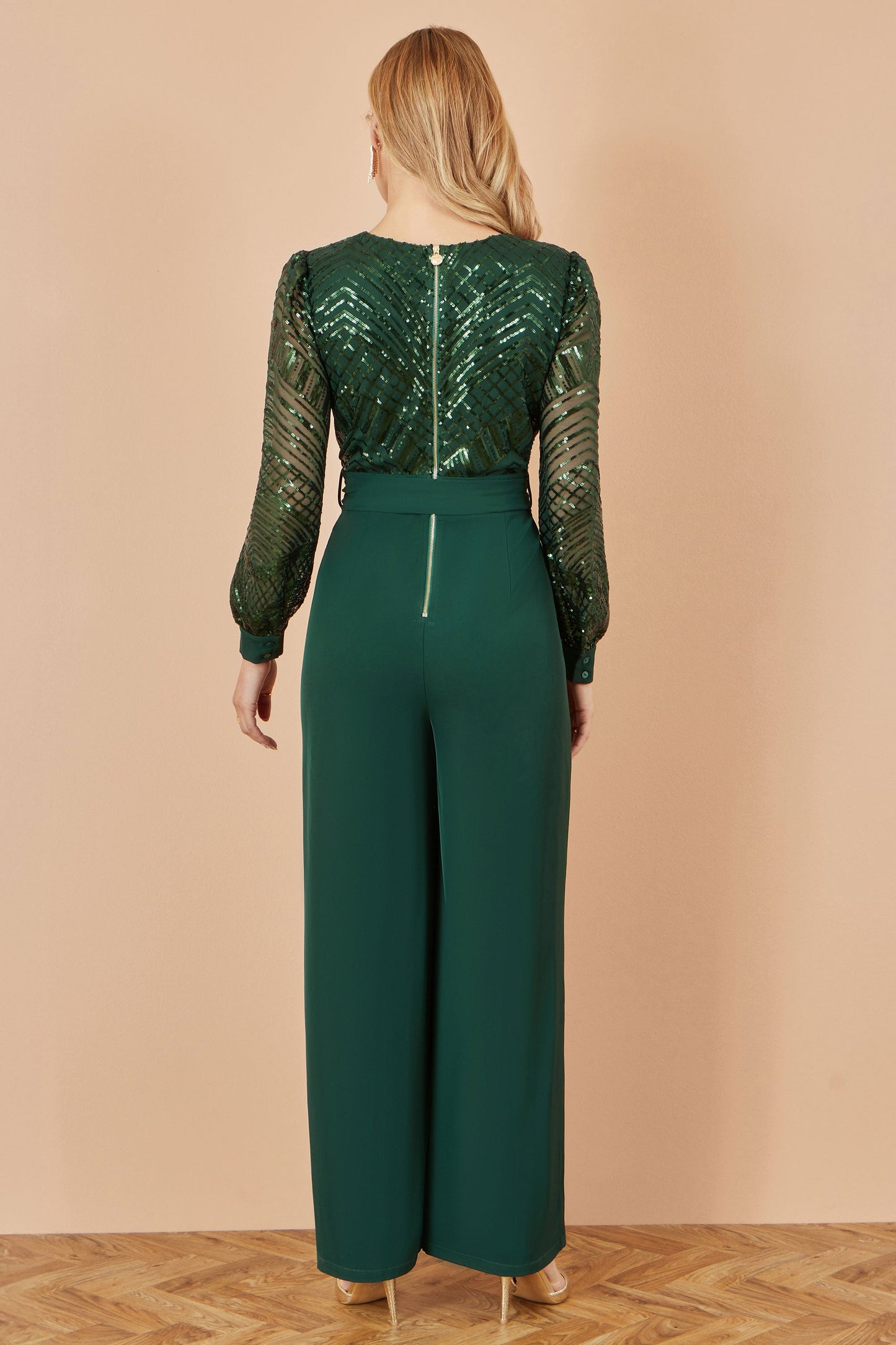 Yumi Green Sequin Wrap Over Jumpsuit