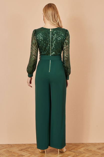 Yumi Green Sequin Wrap Over Jumpsuit