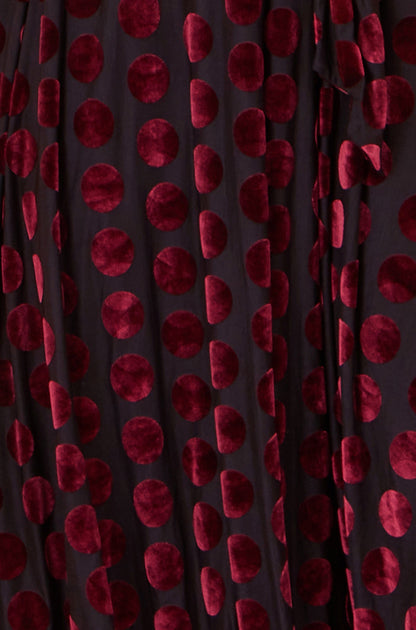 Yumi Burgundy Velour Spot Midi Skater Dress